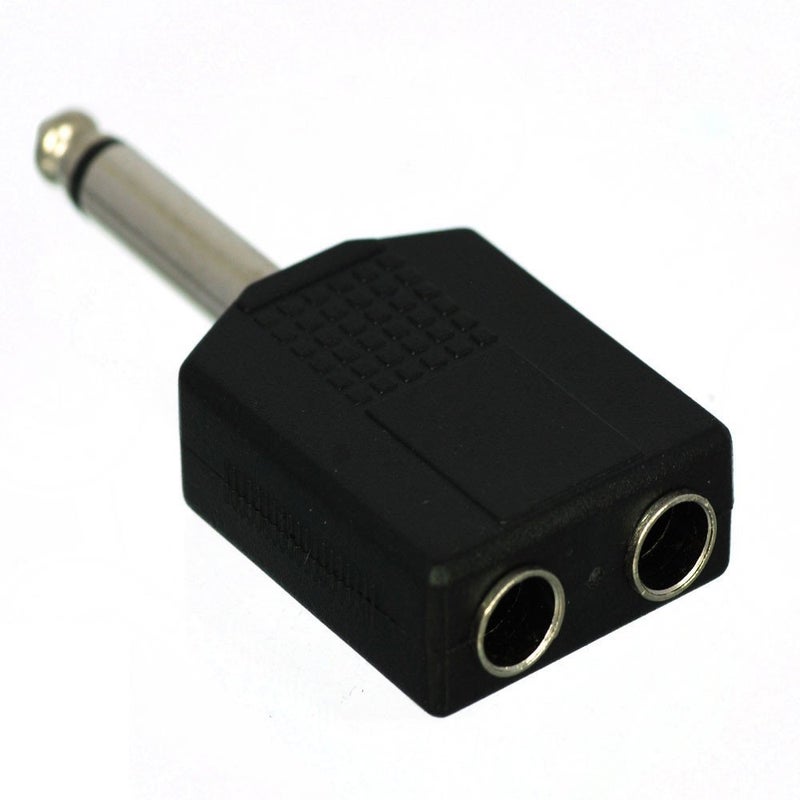 CESS 6.35mm 1/4 Inch Mono Male to 2 Female Splitter Adapter - 1/4 TS Male to Dual TS Female (2 Pack) - Image 1